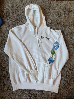 Rick and Morty Wubba Lubba Dub-Dub Graphic Hoodie Size M White Adult Swim 2022